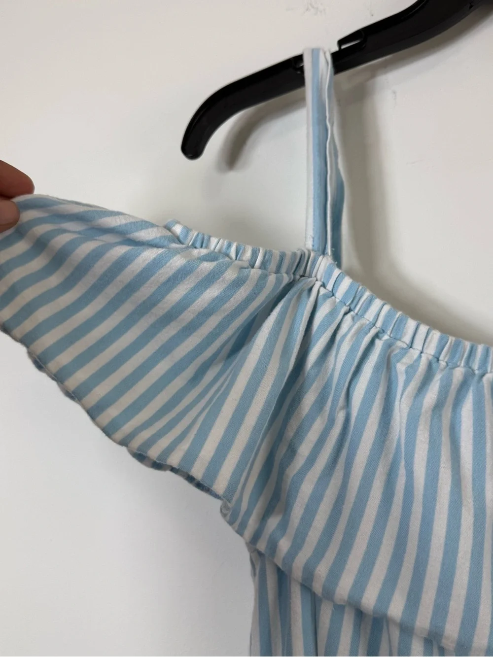 J. Crew Blue White Striped Off-the-Shoulder Ruffle Top XL Coastal Grandmother